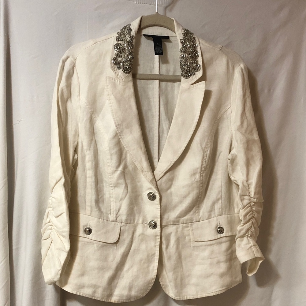 INC International Concepts Cream Embellished Jacket, Size  L